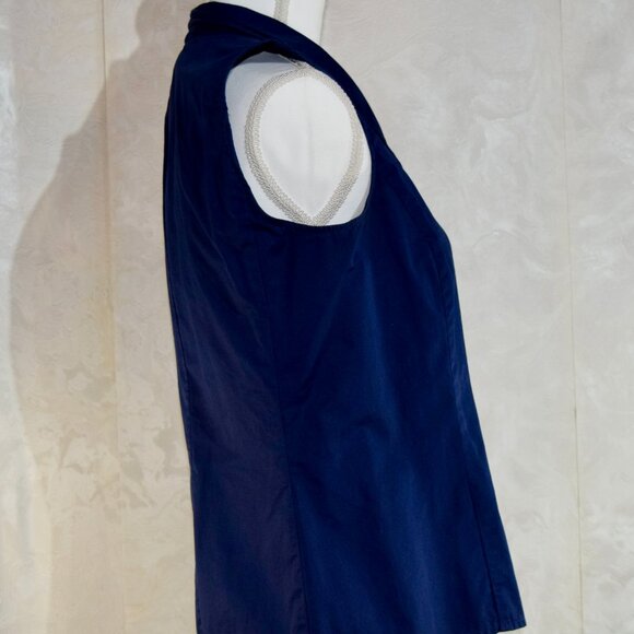 Talbots Navy Blue Sleeveless Non-Iron Perfect Shirt | Collared Button-Up Top - Picture 4 of 6